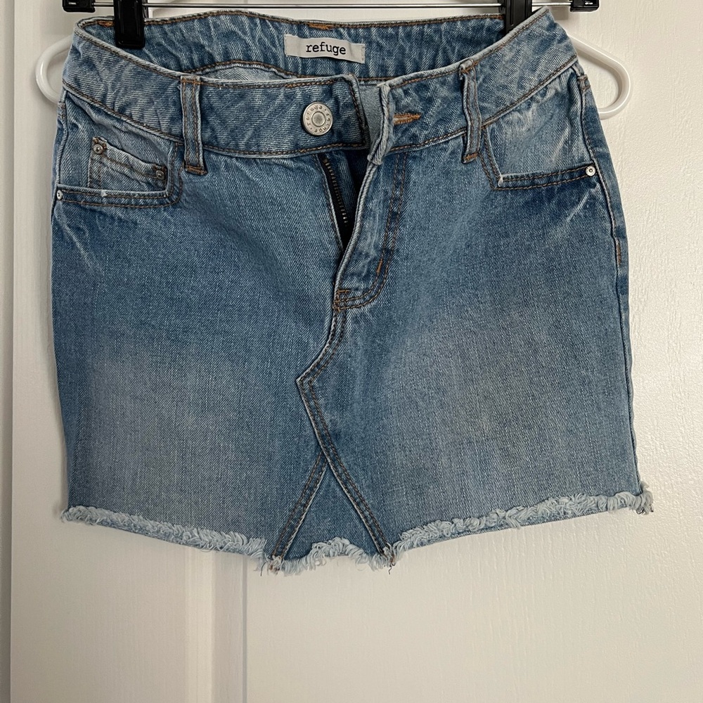 Charlotte Russe. Denim fringe mini skirt
